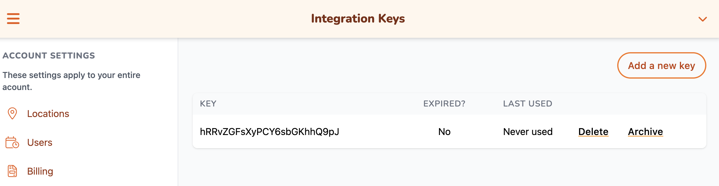 Fotaflo generated integration key