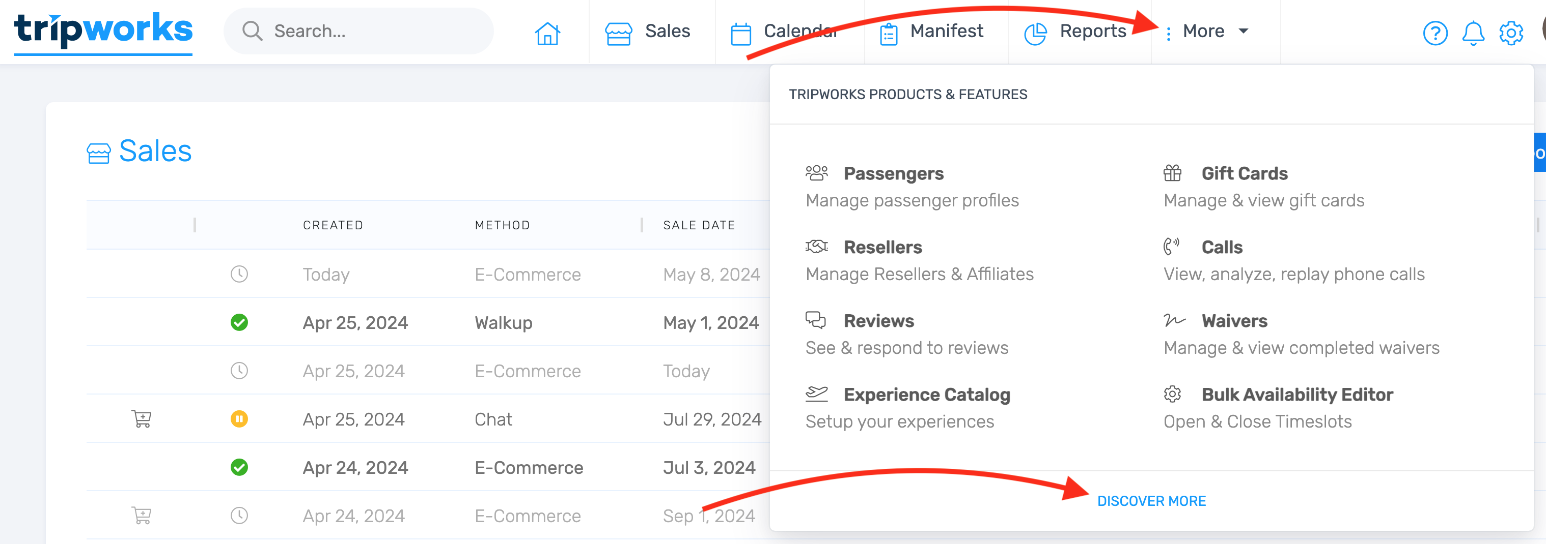 TripWorks Setup Integrations list