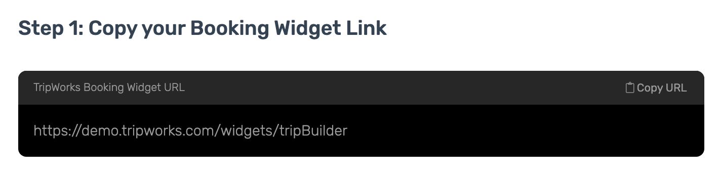 TripWorks Booking Widget URL field