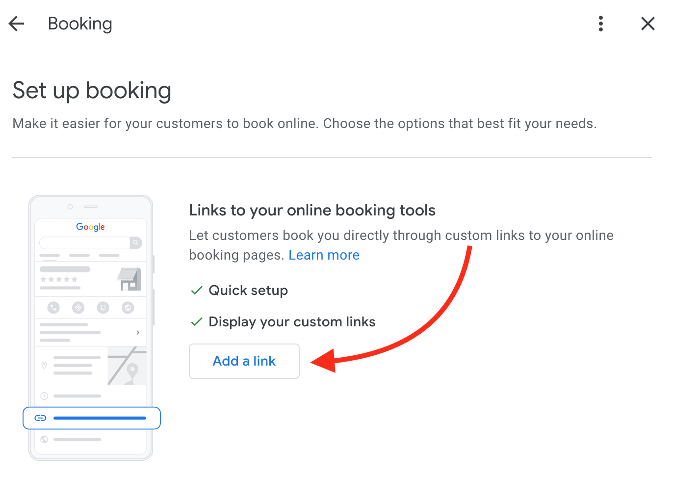 Google Business Profile Add a link option