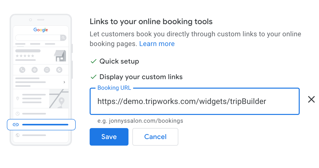 Google Business Profile Booking URL field