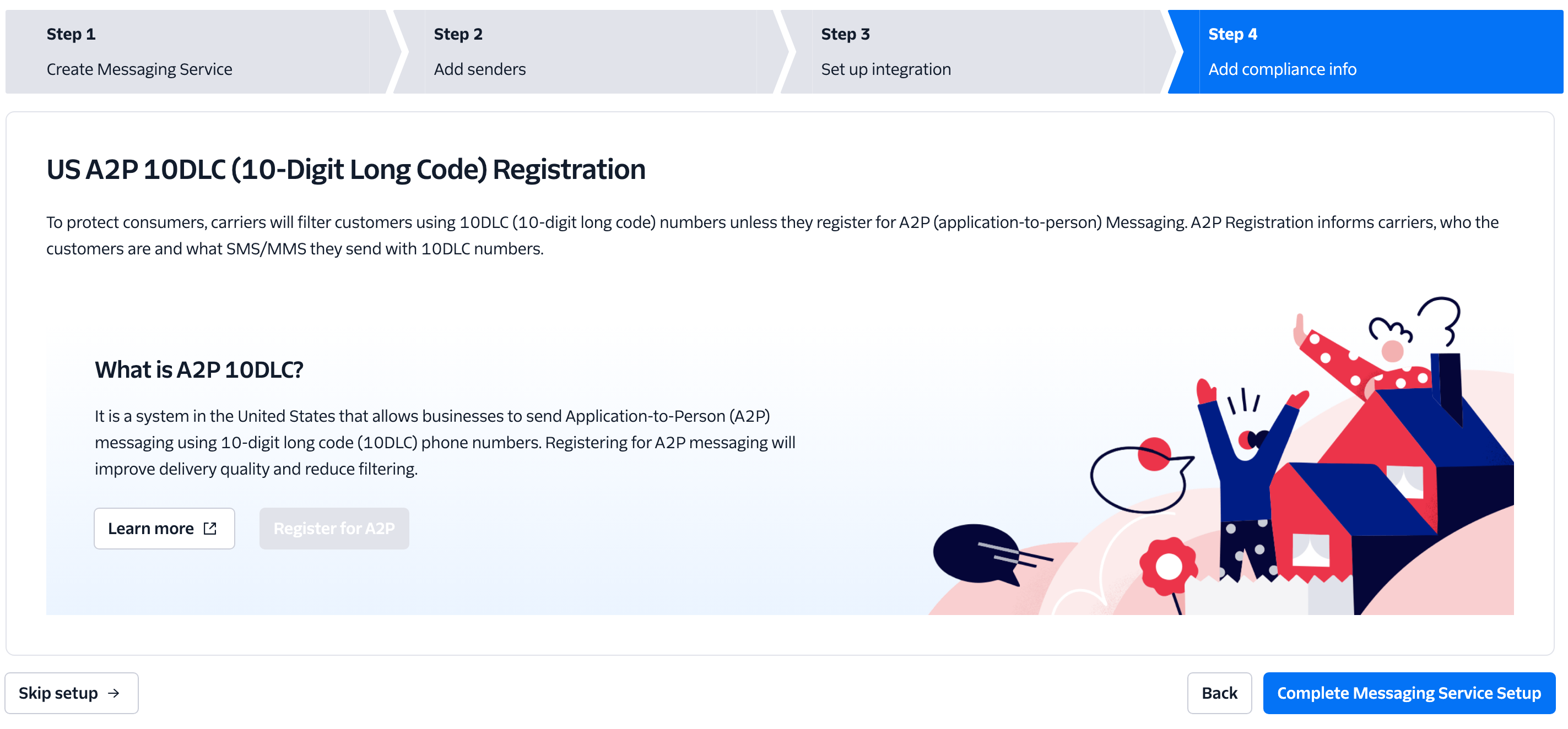 Twilio Messaging Service compliance info step