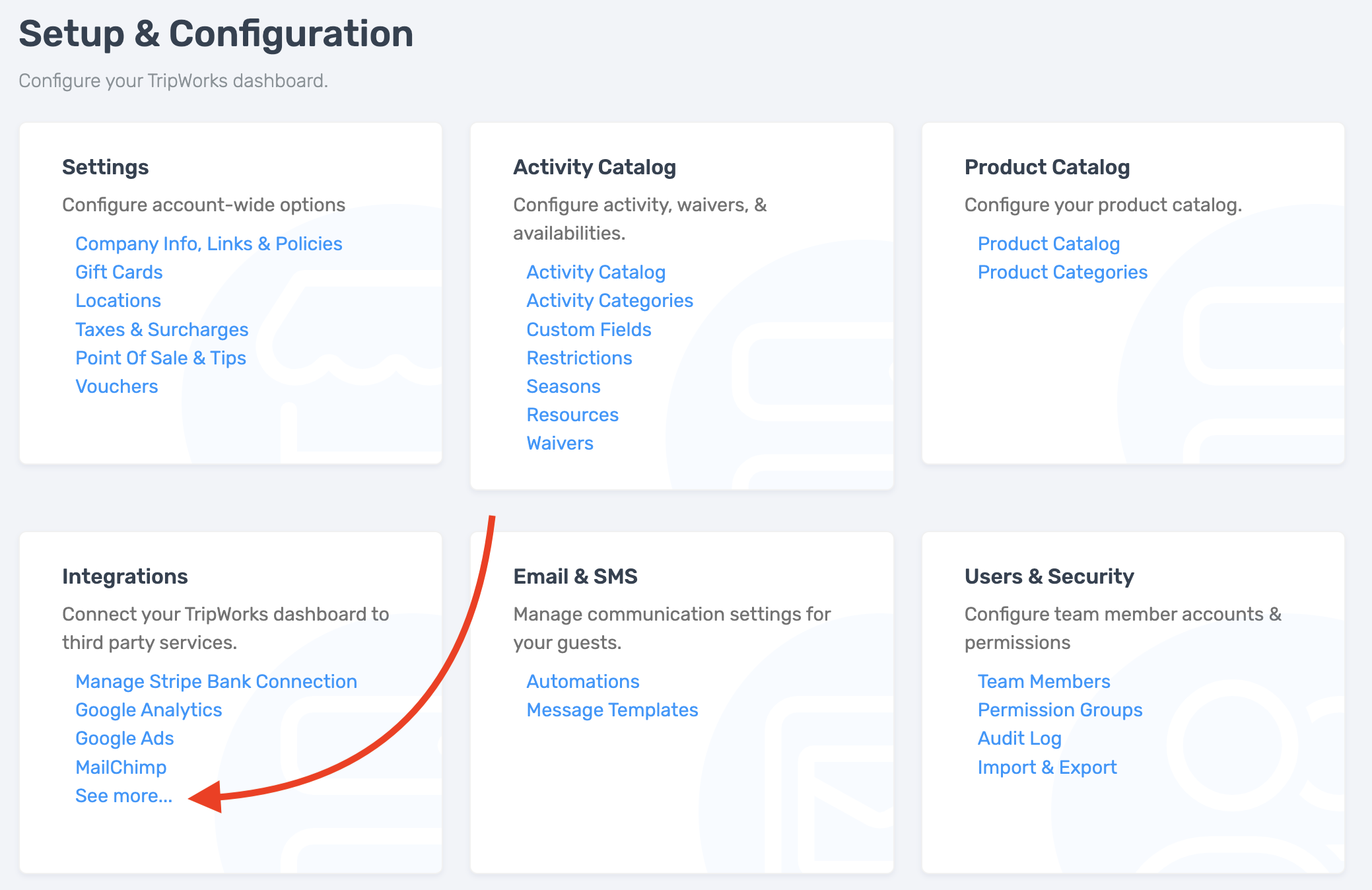 The integrations catalog with a See More option to browse the full list
