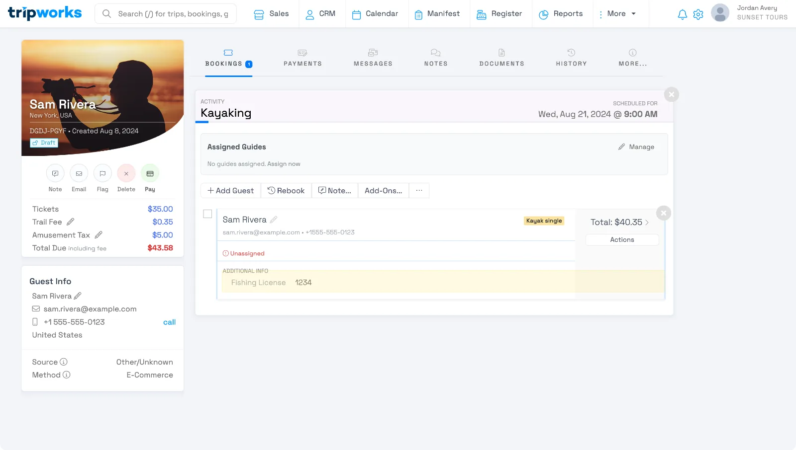 A booking card on the Bookings tab showing a once-per-guest custom field answer under Additional Info