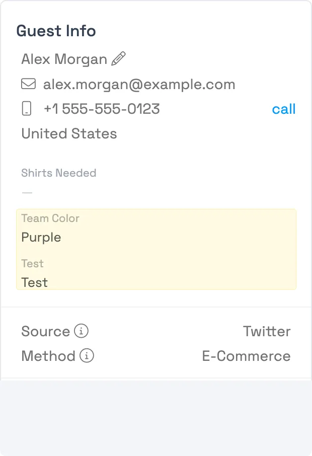 A trip's sidebar showing once-per-trip custom field answers, which stay visible across every tab